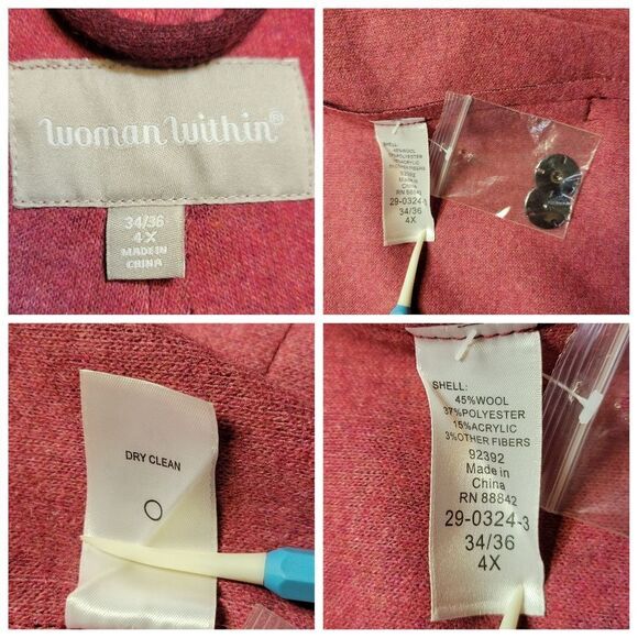 Woman Within Wool Blend Shawl Collar Coat Maroon Dressy Women's Plus Size 4X - Picture 13 of 13